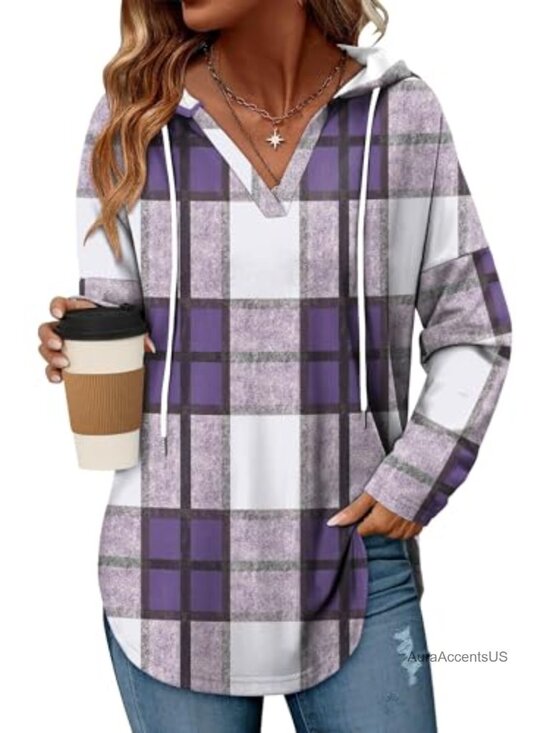 Tops - Oversized Hooded Sweatshirt Pullover V-Neck Long Sleeve Loose Fit Tunic